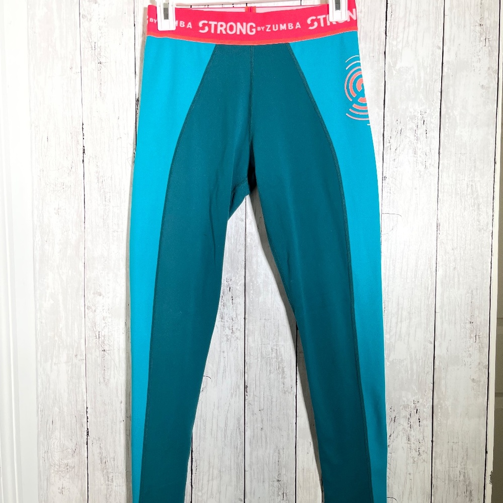STRONG by Zumba Squat Sync Sweat Leggings - No Big Teal - Size Marvelous Medium